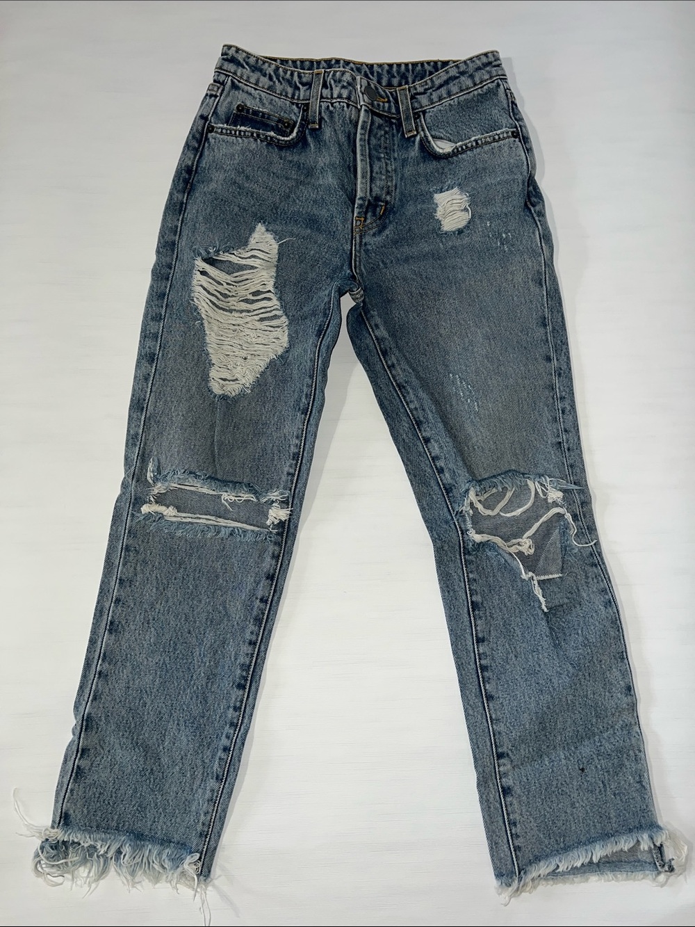 Women's Distressed Boyfriend Jeans - Light Blue